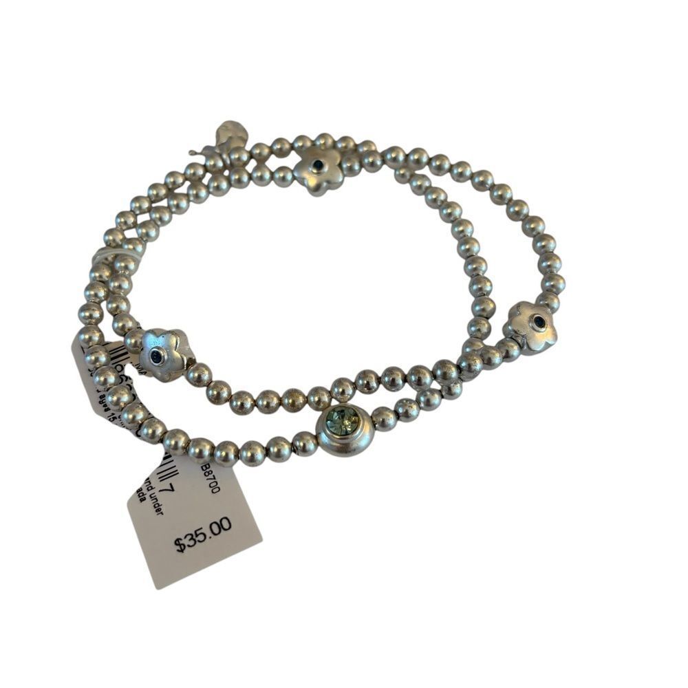 Matte Silver Toned Beaded Stretch Bracelet Set.